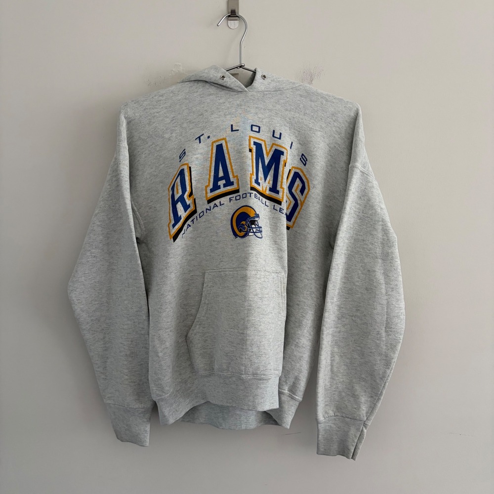 Vintage St Louis Rams NFL Fruit of the Loom Best Hoodie Grey Mens Medium